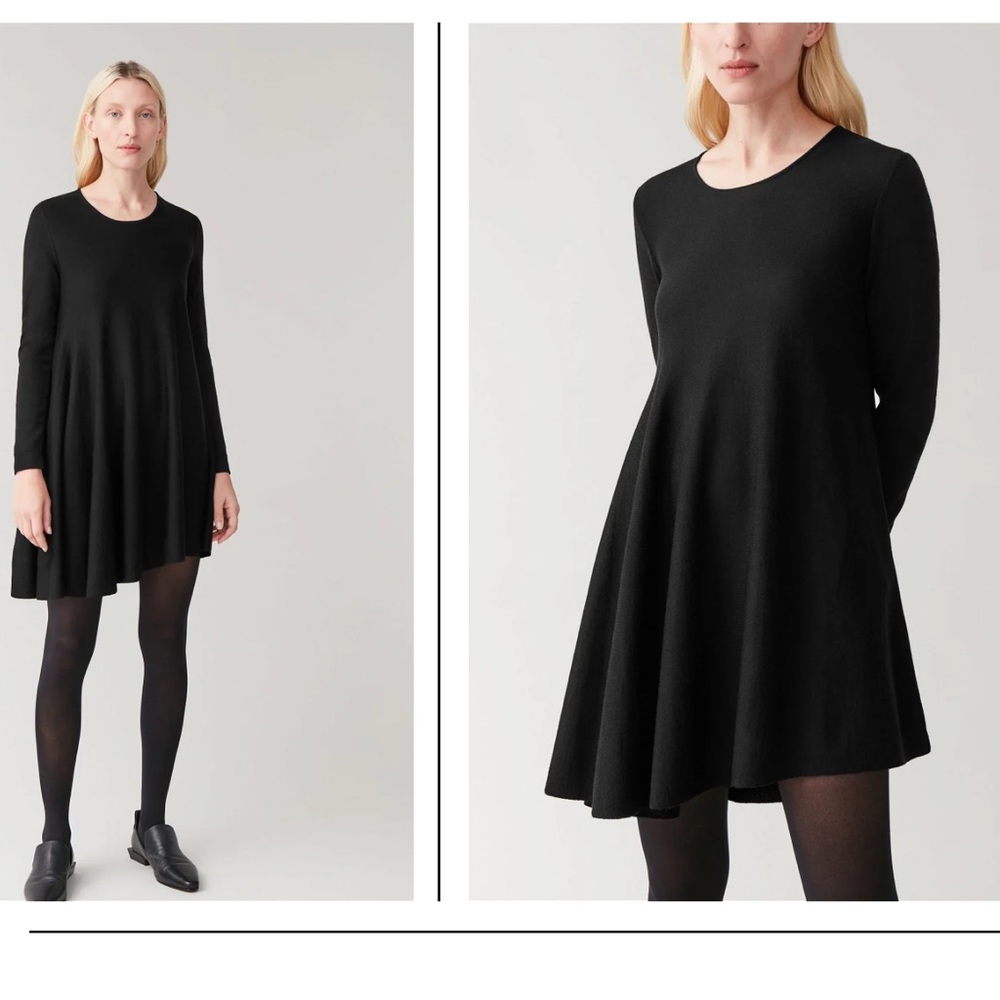 Cos wool panel long sleeve swing dress Size XS black NWT